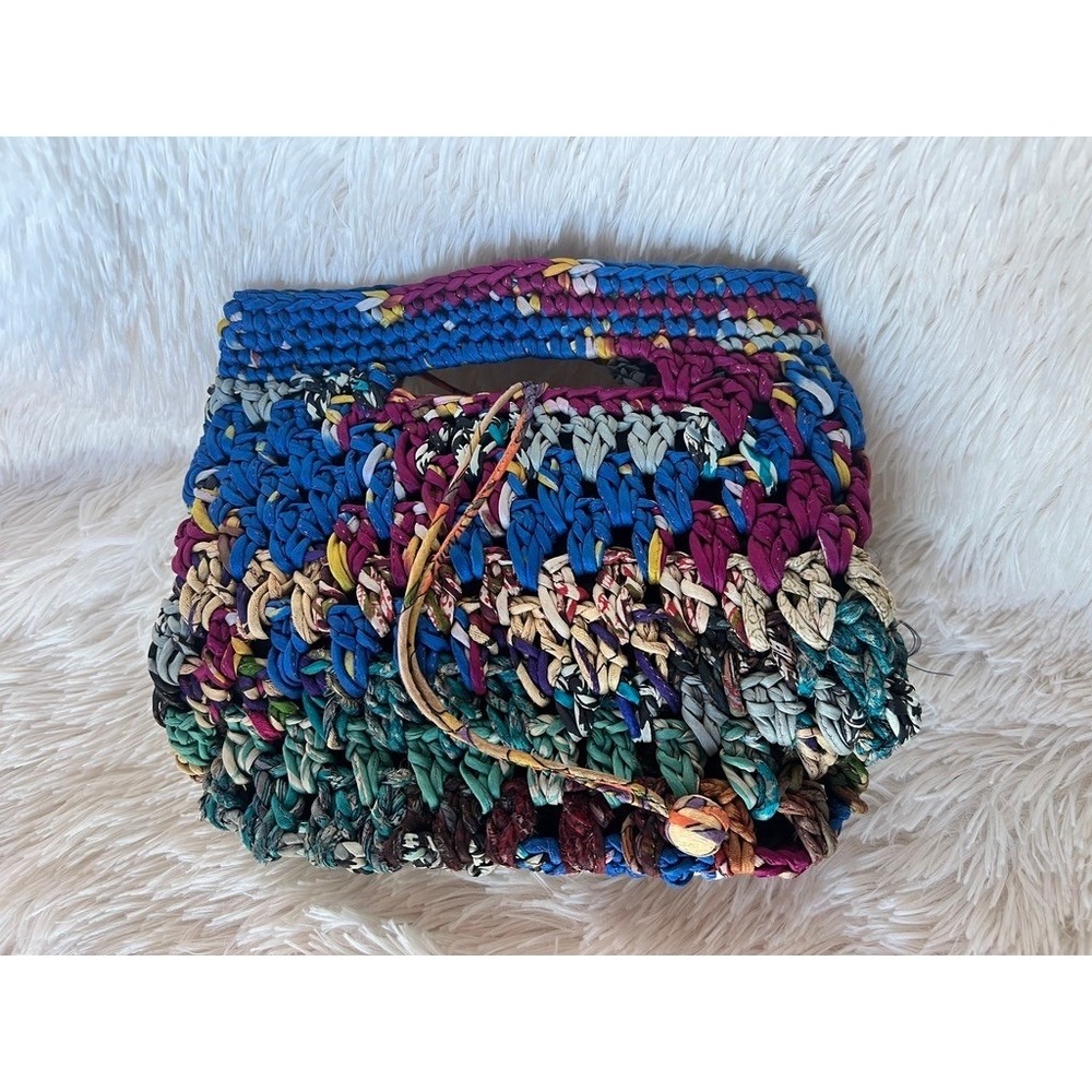 Chan Luu Crochet Handbag Tote Textile Small Boho Fabric Knit Bag Hippie Upcycled